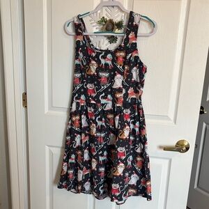 Retrolicous modcloth Winter Cats Novelty Dress - Black and Red